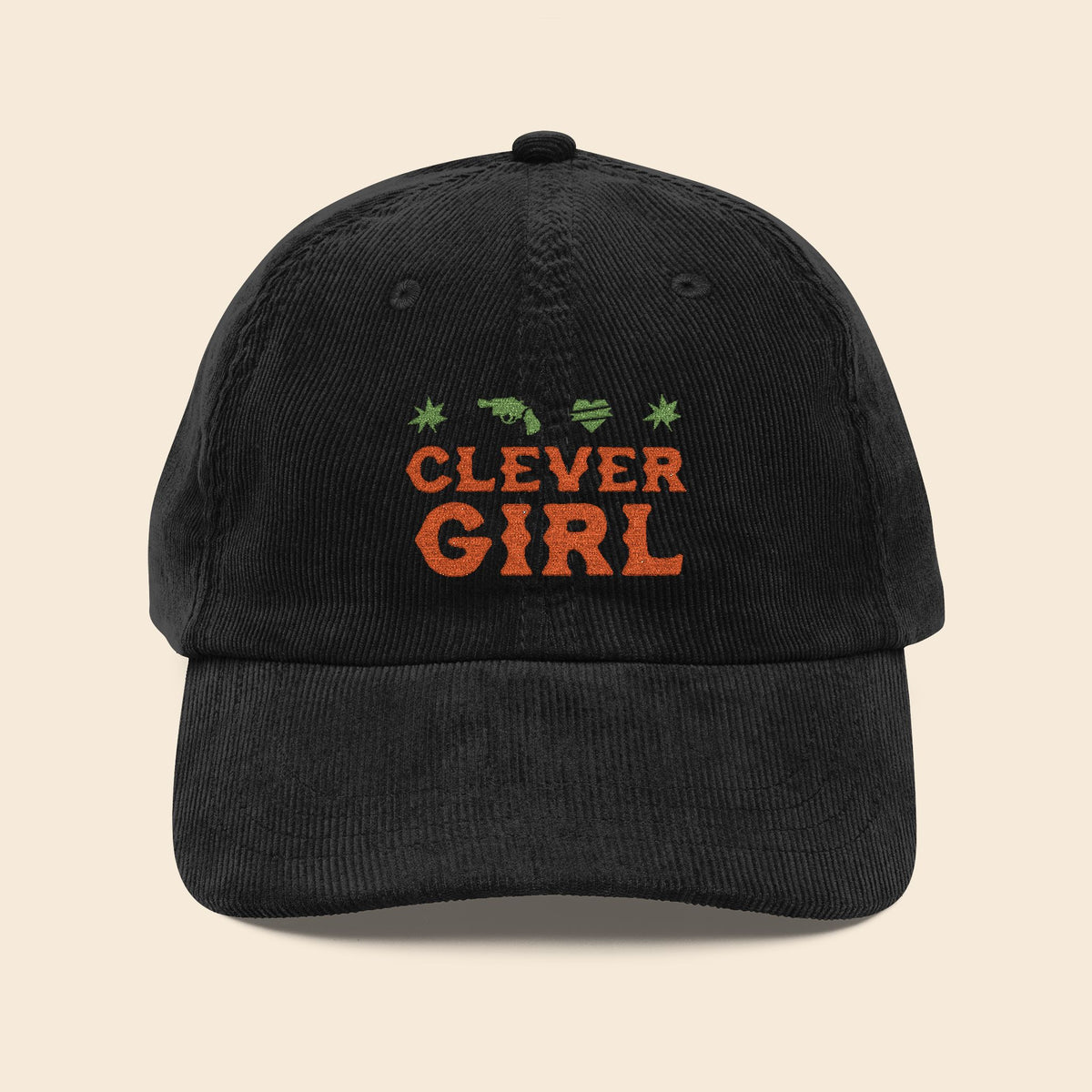 Clever Girl | Black Embroidered Corduroy Cap