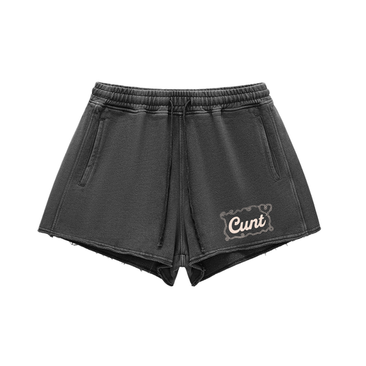 Snow Washed Raw Edge Drawstring Shorts